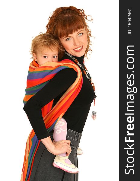 Mother with baby girl on white background