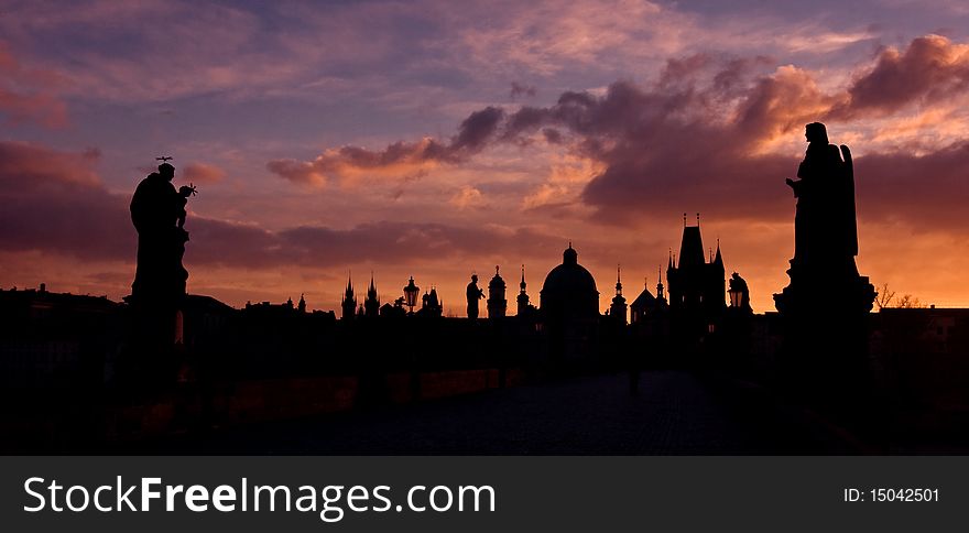 Photo of the Charles bridge in Prague, Czech republic From wiki: The Charles Bridge is a famous historical bridge that crosses the Vltava river in Prague, Czech Republic. Its construction started in 1357 under the auspices of King Charles IV, and finished in the beginning of the 15th century. As the only means of crossing the river Vltava (Moldau), the Charles Bridge was the most important connect