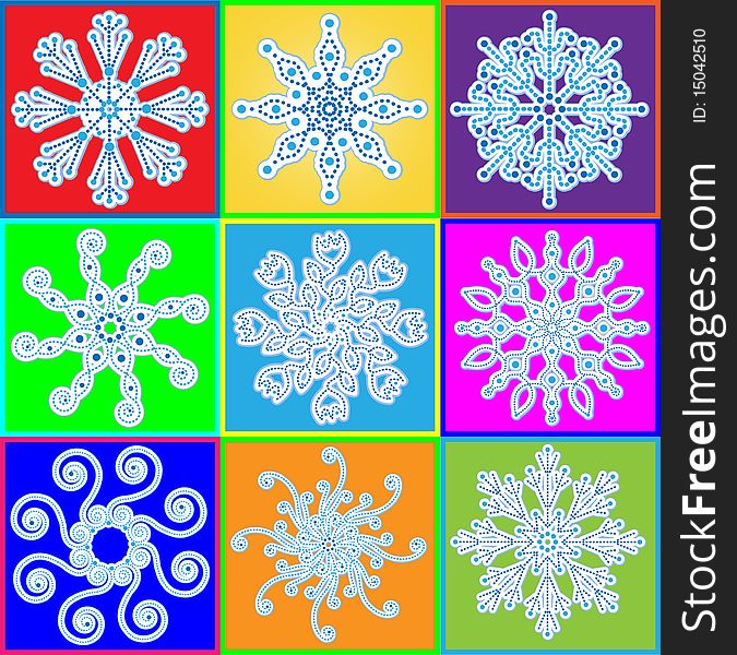 Snowflake set multicoloured, vector icon