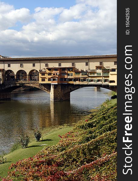 Ponte Vecchio - famous old bridge in Florence on the Arno river, Italy