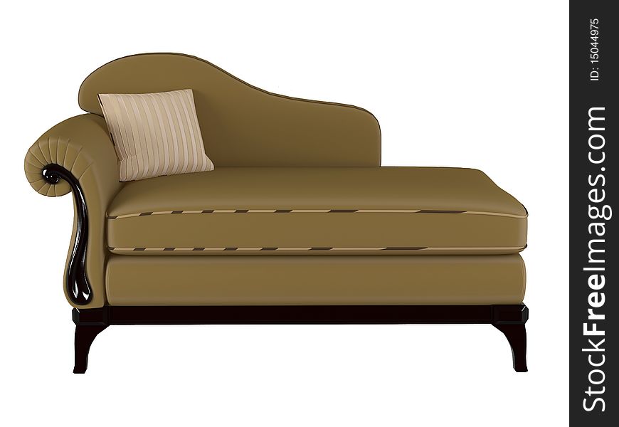 Classic brown sofa, isolated on white, 3D render/illustration