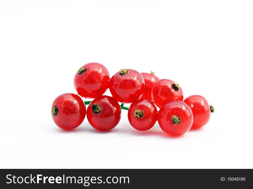 Red berries of the red currant on white background