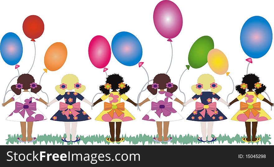 Border with back girls and balloons. Border with back girls and balloons.