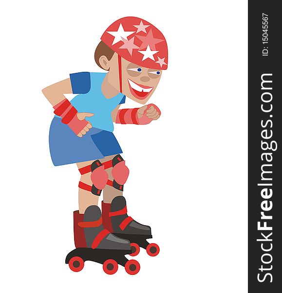 Boy learns to roller skate.Illustration. Boy learns to roller skate.Illustration