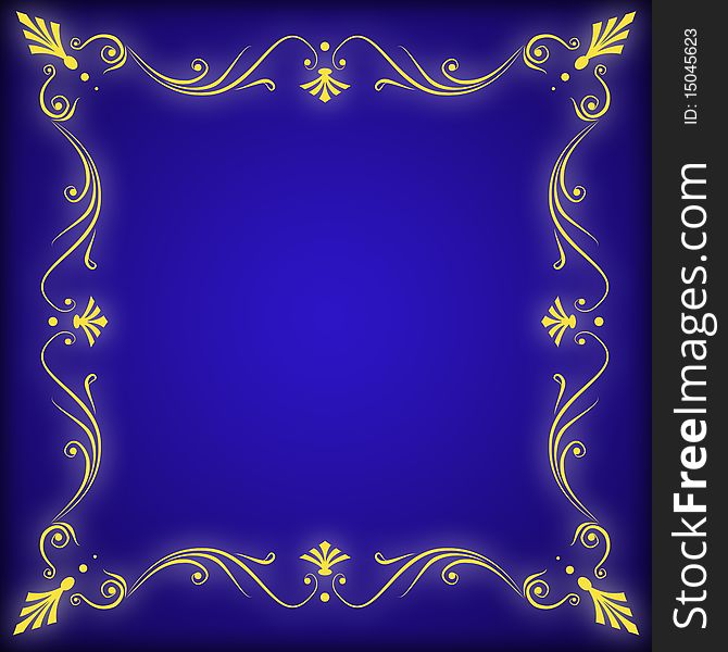 Blue background with yellow ornamental decorative frame