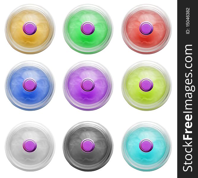 Real and colorful glass button collection. Isolated on white background. Real and colorful glass button collection. Isolated on white background