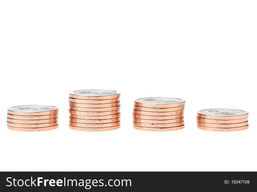 Coins are combined by piles on a white background.