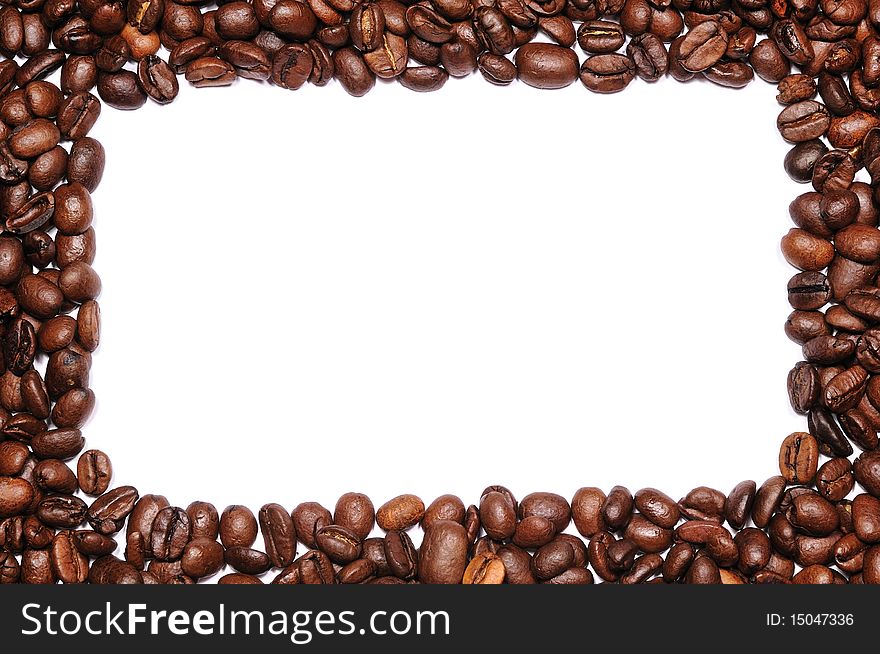 Frame of coffee beans with empty white centre. Frame of coffee beans with empty white centre