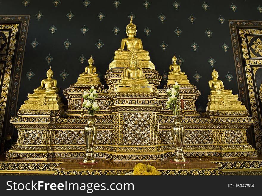 Five buddha in temple at Bangkok Thailand