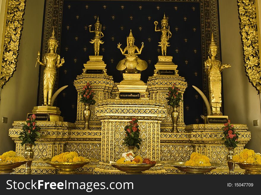 Five buddha in temple at Bangkok Thailand