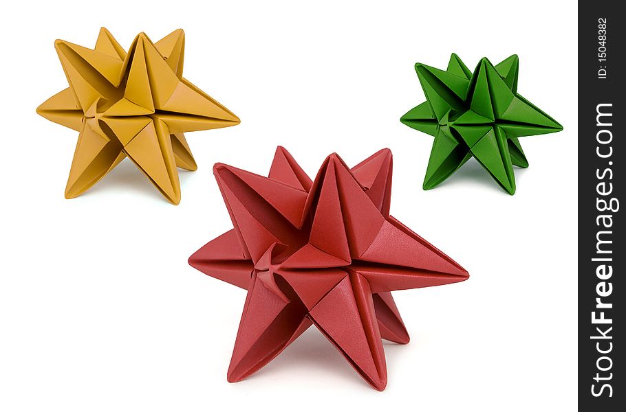 Three Star Shaped Origami isolated on white background