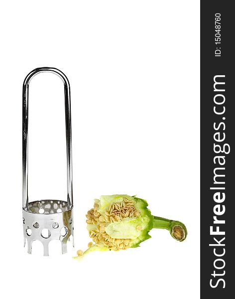 Bell pepper carver and core with seeds  isolated on the white background