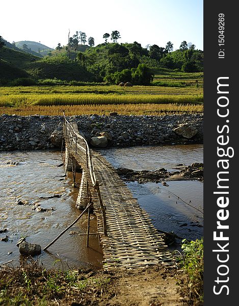 The wood bridge, cheing rai,Thailand