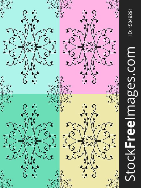 Pattern with flowers and leaves and branches in four different variation