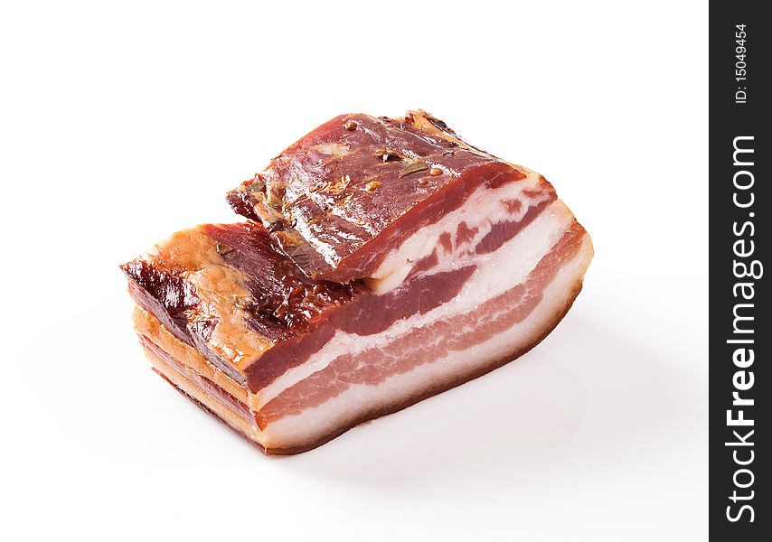 Smoked bacon isolated on white