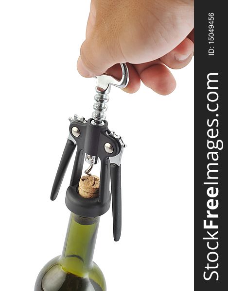 Wine bottle opener - corkscrew. On a white background