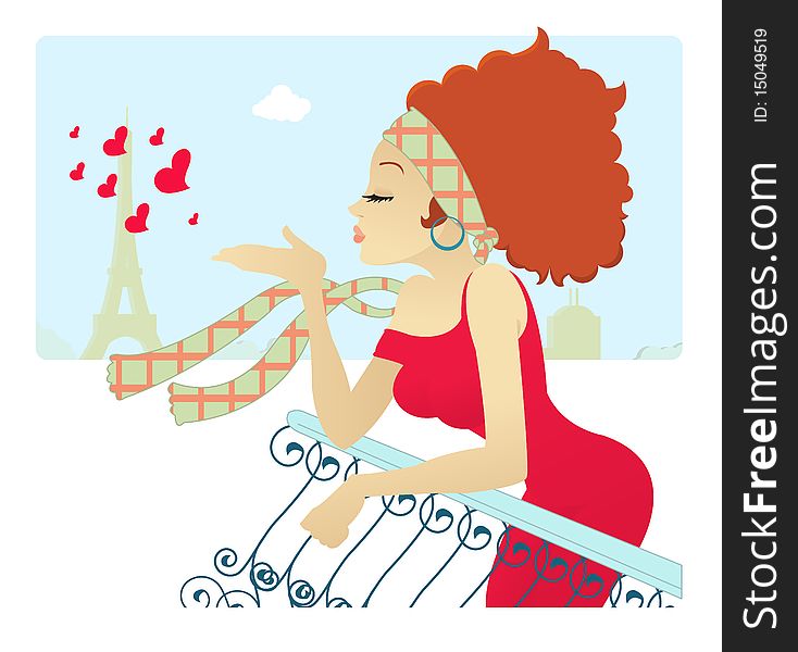 A brunette sending kisses to Paris