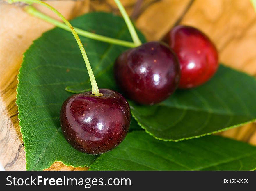 Ripe and fresh sour cherries , close up.