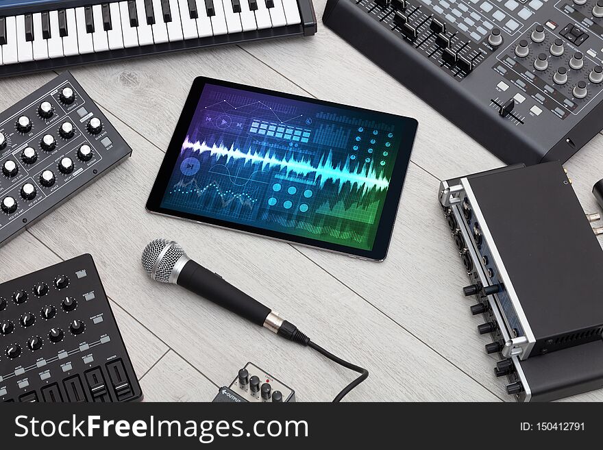 Music Instruments And Tablet With Recording App