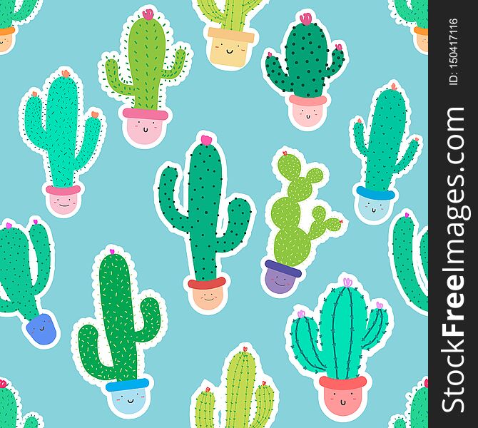 Cute seamless cactus pattern background. Vector illustrations for gift wrap design