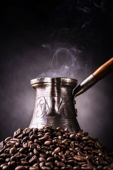 Turkish Coffee In Coffee Pot Stock Photo