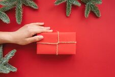 Christmas Composition. Background With Gift Box And Decorations. Stock Photo Christmas Composition. Background With Gift Box And Decorations. Stock Photo