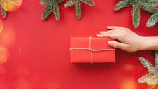 Christmas Composition.  Background With Gift Box And Decorations. Royalty Free Stock Photos