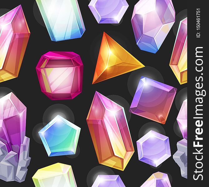 Crystal background seamless pattern vector illustration. 3d abstract shape with shiny and glossy jewellery stone for