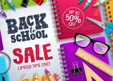 Back To School Sale Vector Banner. Back To School And Discount Text In White Space Stock Photo