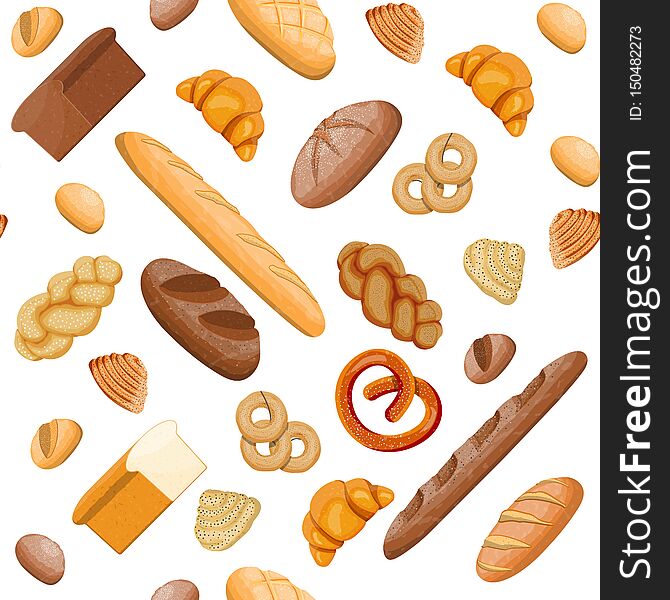 Big Bread Icons Set Seamless Pattern.