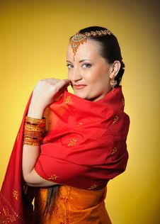 Young Beautiful Woman In Indian Traditional Style Royalty Free Stock Photo
