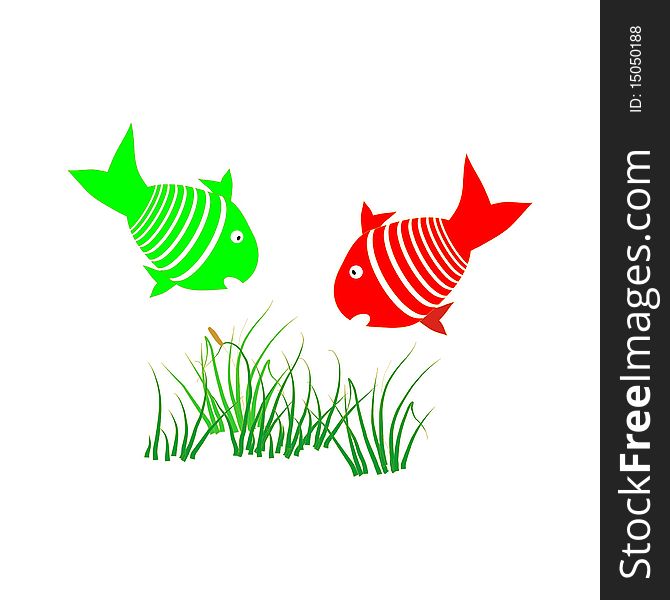 Green and red fishes