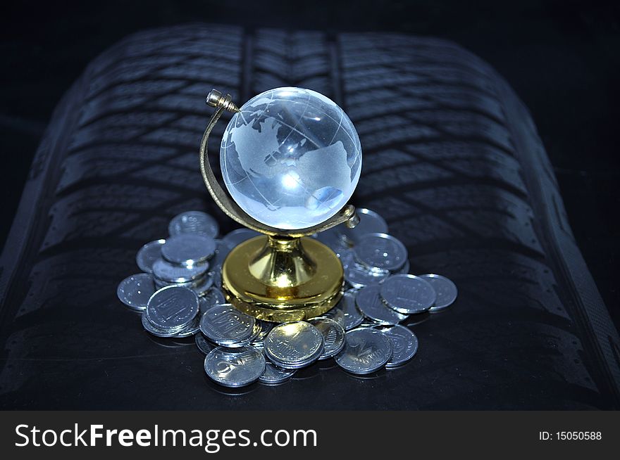 Blue transparent globe on a background stivers and protector of overlay. Blue transparent globe on a background stivers and protector of overlay