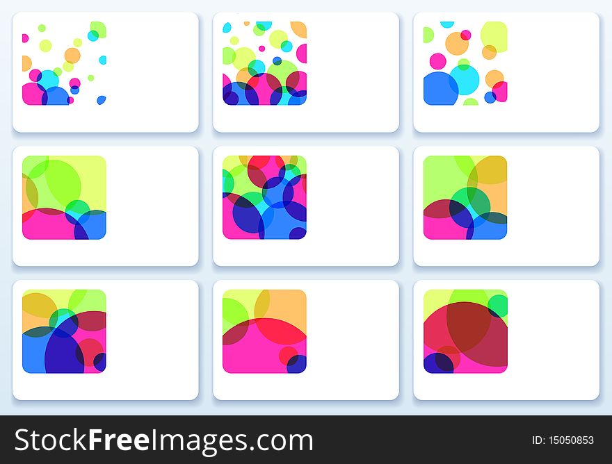 Set of nine colorful business cards