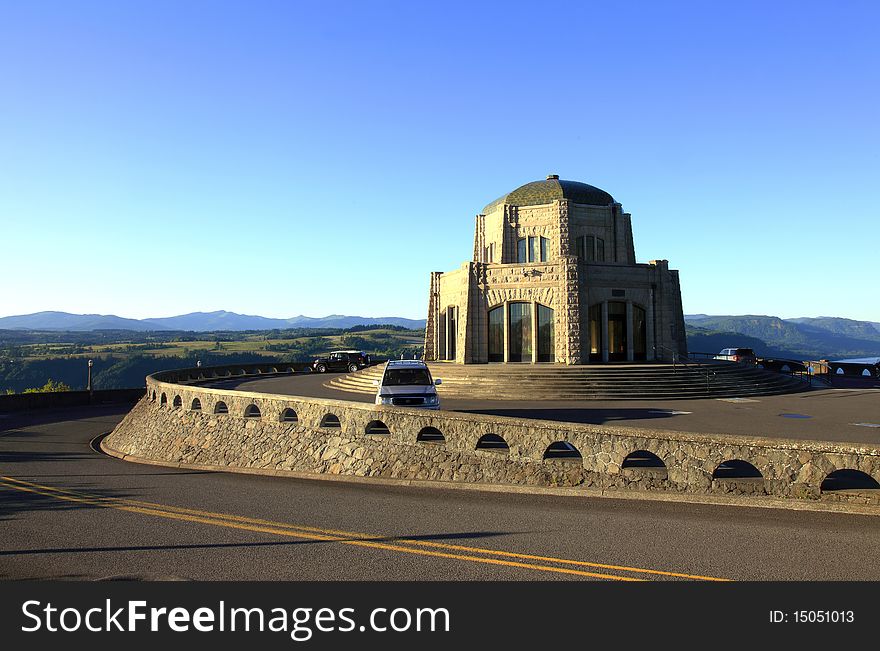 Vista house and the surrounding stone wall & old highway 30 passing through it. Vista house and the surrounding stone wall & old highway 30 passing through it.