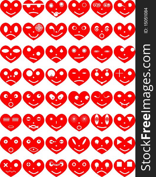 Collection of red hearts with various expressions of persons. Collection of red hearts with various expressions of persons