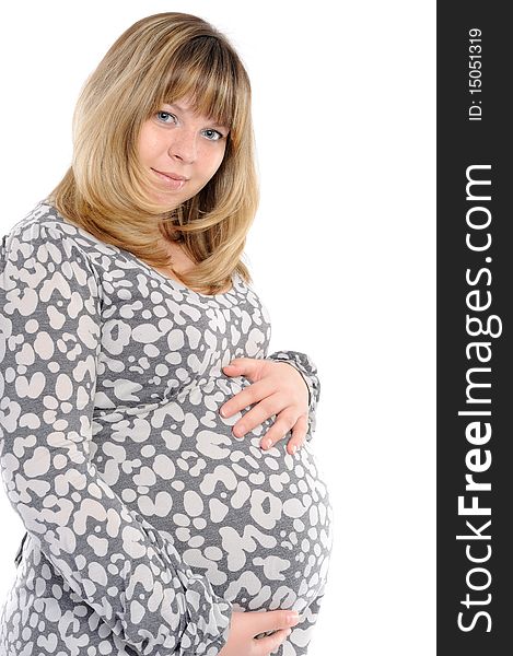 Pregnant woman on a white background