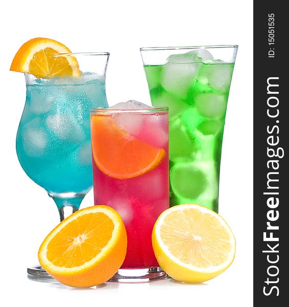 Cocktails with fruits on white background