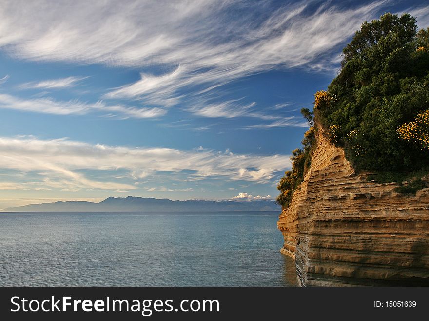 Rock coastline near sidari on corfu island, greece
