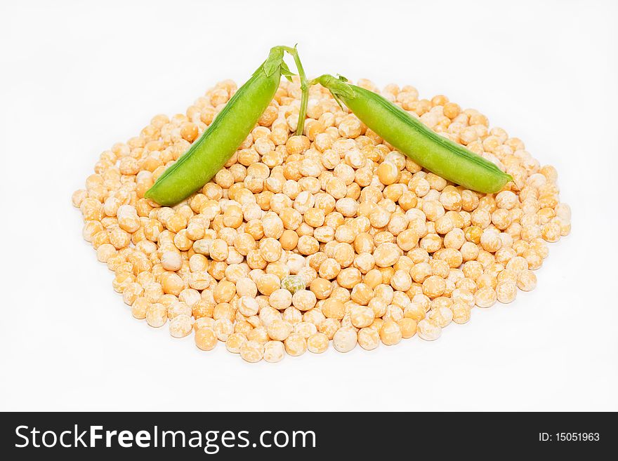 Dry pea with green pods isolated on a white background