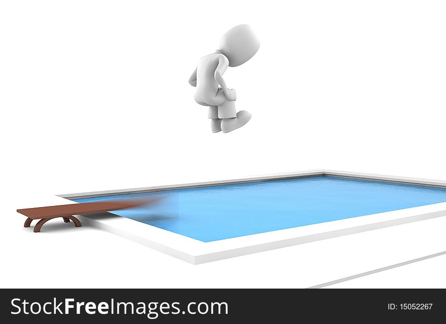 3d Man, Jumping In A Swiming Pool