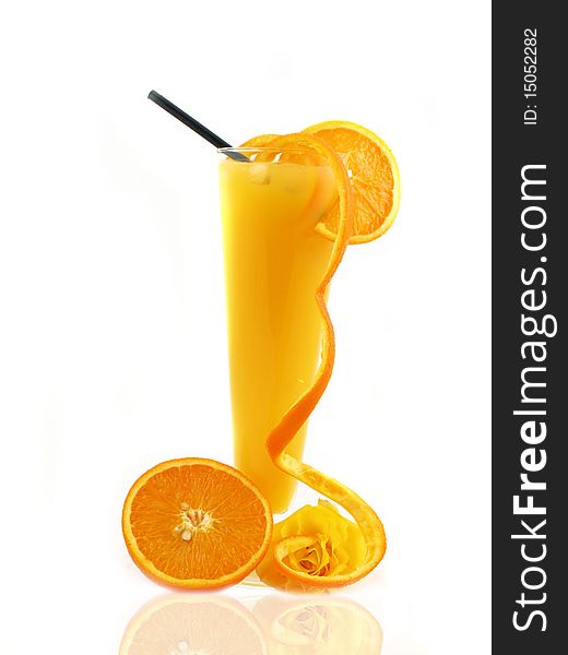 Orange juice, studio photo on white background. Orange juice, studio photo on white background