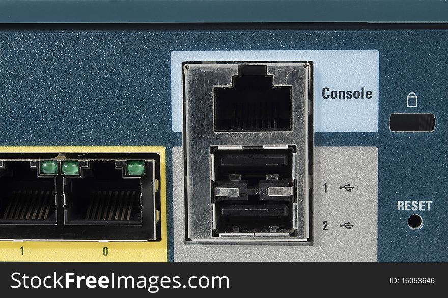 Port console of a ehternet firewall with USB port. Port console of a ehternet firewall with USB port