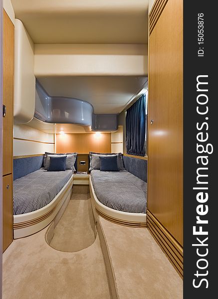 Italy, Naples, Aqua 54' luxury yacht (boatyard: Cantieri di Baia), guests bedroom. Italy, Naples, Aqua 54' luxury yacht (boatyard: Cantieri di Baia), guests bedroom