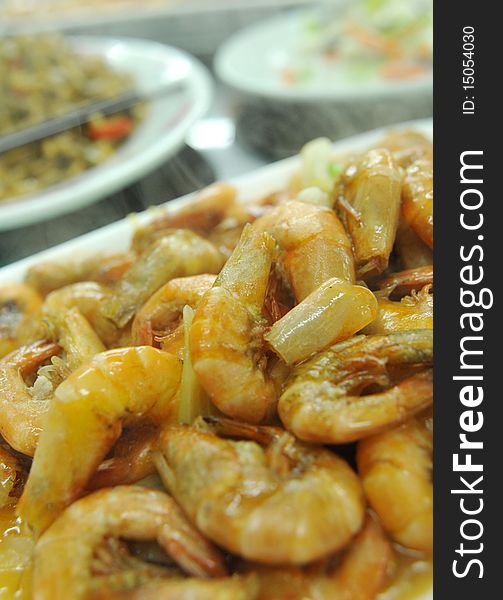 Close-up Chinese dish,Cooked shrimps