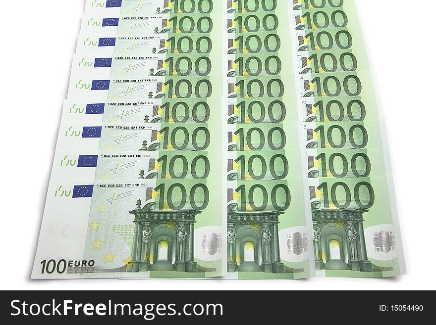 Rows of 100 euro bank notes