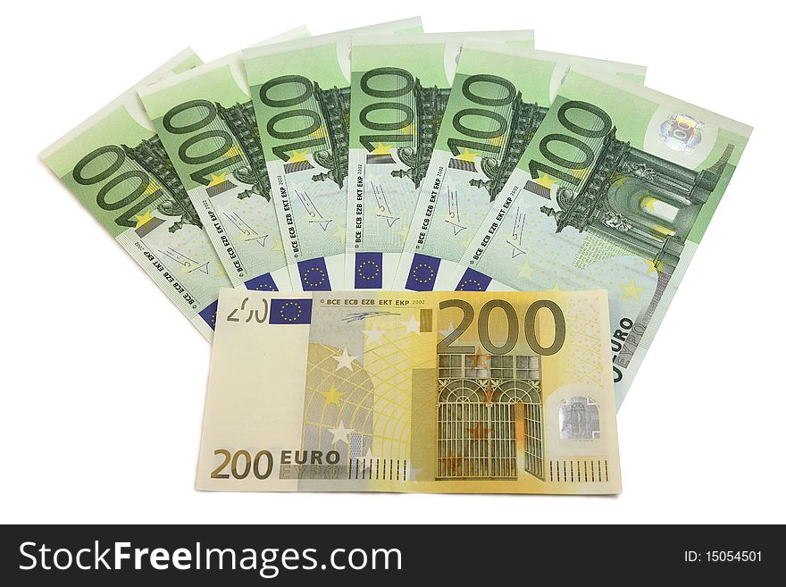 Fan of 100 and 200 Euro banknotes. Fan of 100 and 200 Euro banknotes