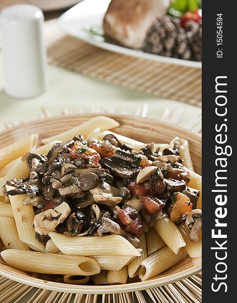 Penne With Mushroom Sauce.