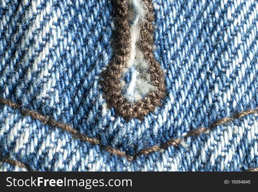 Denim Button hole Stitching close up view, background and texture. Denim Button hole Stitching close up view, background and texture