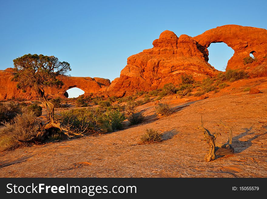 The North Window Arch and Turret Arch in Arches National Park, Utah. The North Window Arch and Turret Arch in Arches National Park, Utah.